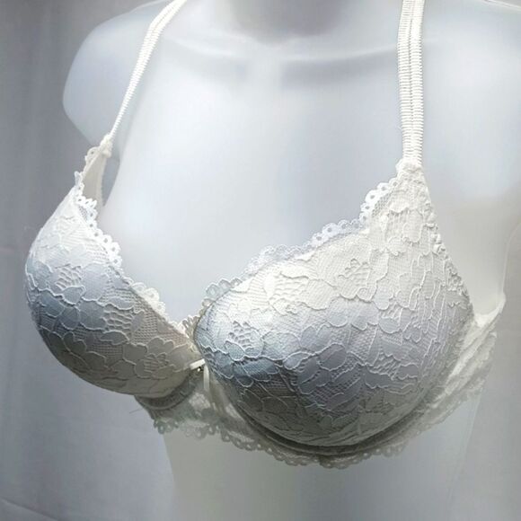 Deep Plunge Lace Push Up Bra with Extra Built in Padding. Size 38D. White....... - Picture 1 of 10
